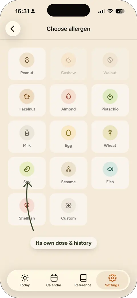 The allergen list, each allergen with its own dose and its own history.